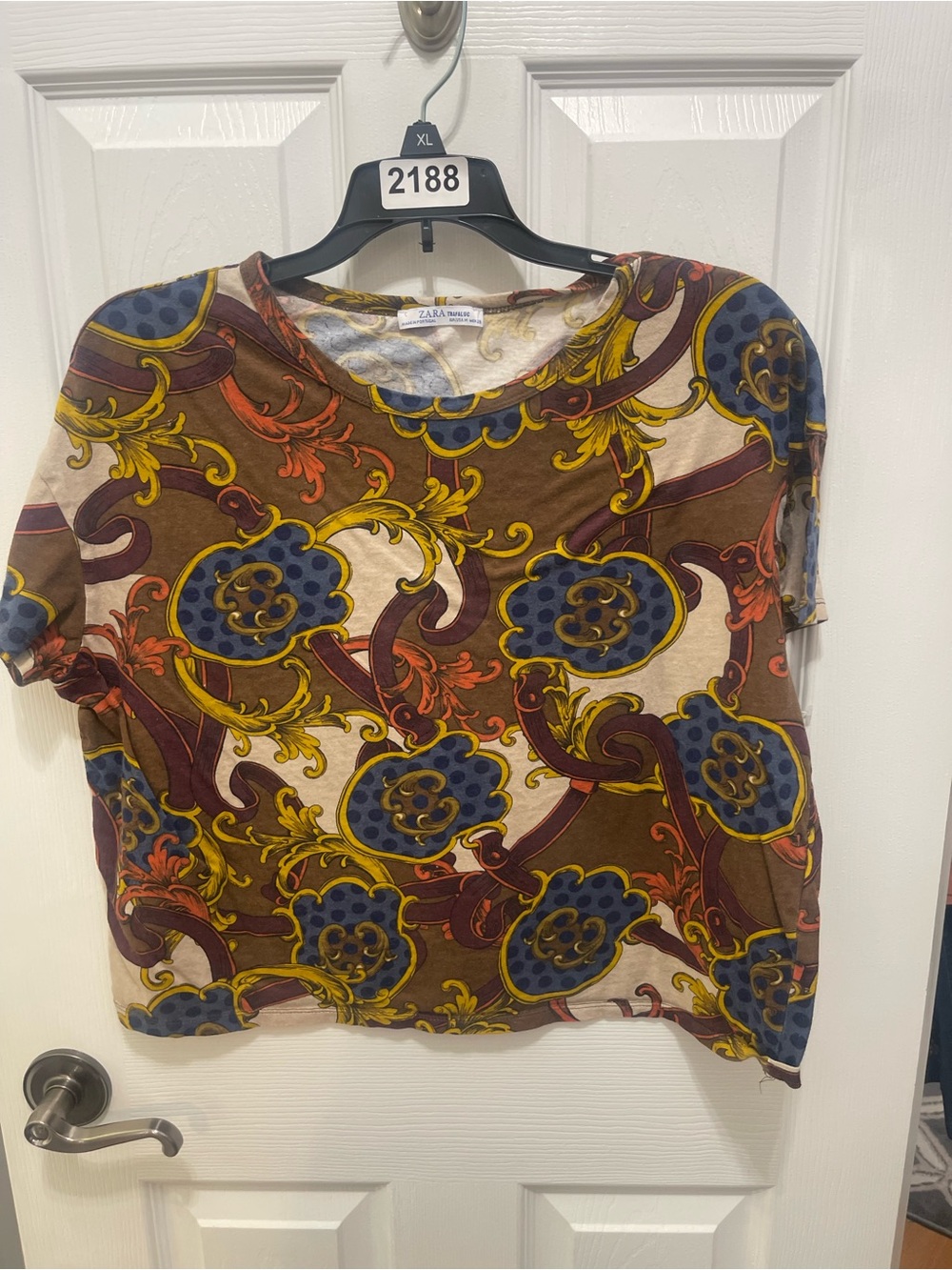 Zara Brown Multicolor Baroque-Print Short Sleeve Tee